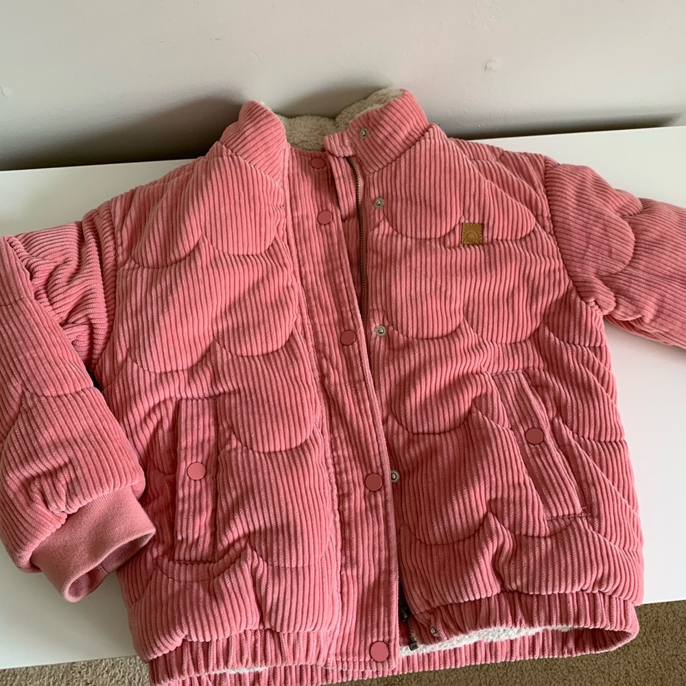 Girls winter coat River Island Pink Corduroy Kids Jacket size 9/10 Like New